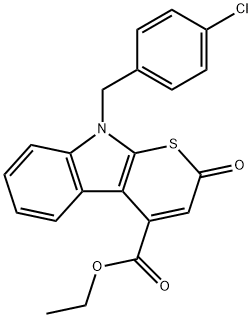 ethyl 9-(4-chlorobenzyl)-2-oxo-2,9-dihydrothiopyrano[2,3-b]indole-4-carboxylate Struktur