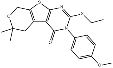 2-(ethylsulfanyl)-3-(4-methoxyphenyl)-6,6-dimethyl-3,5,6,8-tetrahydro-4H-pyrano[4',3':4,5]thieno[2,3-d]pyrimidin-4-one Struktur