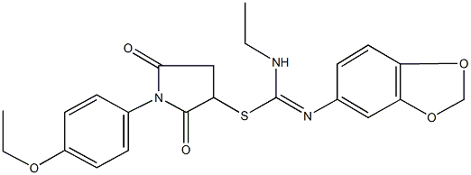 1-(4-ethoxyphenyl)-2,5-dioxo-3-pyrrolidinyl N'-(1,3-benzodioxol-5-yl)-N-ethylimidothiocarbamate Struktur