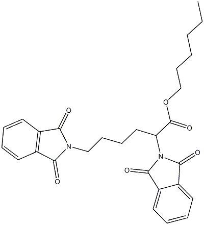 hexyl 2,6-bis(1,3-dioxo-1,3-dihydro-2H-isoindol-2-yl)hexanoate Struktur