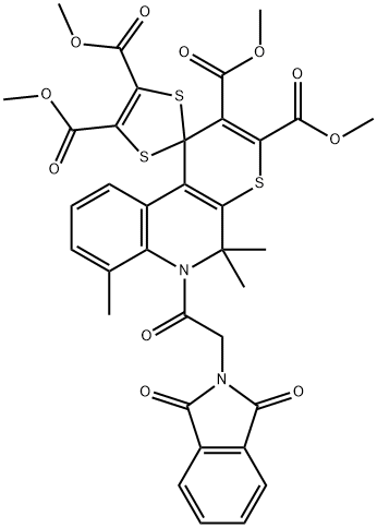 tetramethyl 6'-[(1,3-dioxo-1,3-dihydro-2H-isoindol-2-yl)acetyl]-5',5',7'-trimethyl-5',6'-dihydrospiro[1,3-dithiole-2,1'-(1'H)-thiopyrano[2,3-c]quinoline]-2',3',4,5-tetracarboxylate Struktur