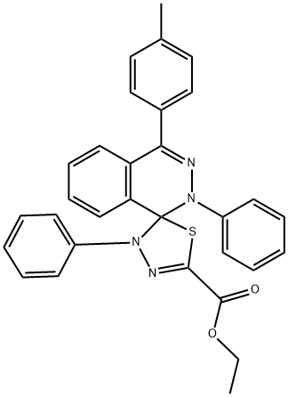 ethyl 4'-(4-methylphenyl)-2,4-diphenyl-1,2,4',5'-tetrahydrospiro(phthalazine-1,5'-[1,3,4]-thiadiazole)-2'-carboxylate Struktur