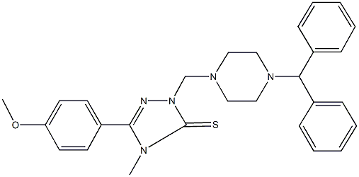 2-[(4-benzhydryl-1-piperazinyl)methyl]-5-(4-methoxyphenyl)-4-methyl-2,4-dihydro-3H-1,2,4-triazole-3-thione Struktur