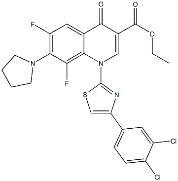 ethyl 1-[4-(3,4-dichlorophenyl)-1,3-thiazol-2-yl]-6,8-difluoro-4-oxo-7-(1-pyrrolidinyl)-1,4-dihydro-3-quinolinecarboxylate Struktur