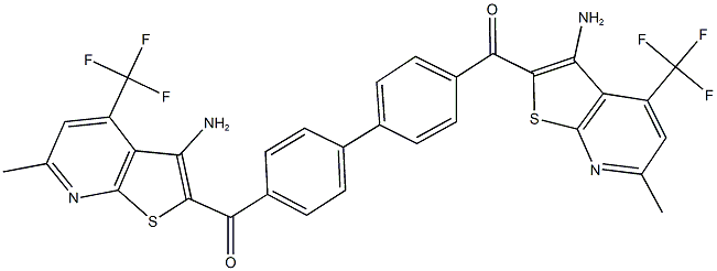 [3-amino-6-methyl-4-(trifluoromethyl)thieno[2,3-b]pyridin-2-yl](4'-{[3-amino-6-methyl-4-(trifluoromethyl)thieno[2,3-b]pyridin-2-yl]carbonyl}[1,1'-biphenyl]-4-yl)methanone Struktur