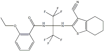 N-[1-[(3-cyano-4,5,6,7-tetrahydro-1-benzothiophen-2-yl)amino]-2,2,2-trifluoro-1-(trifluoromethyl)ethyl]-2-ethoxybenzamide Struktur