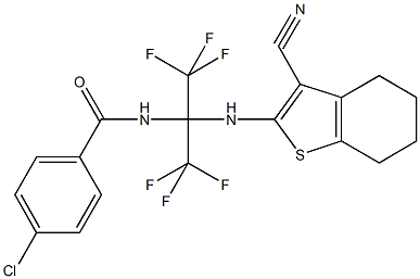 4-chloro-N-(1-((3-cyano-4,5,6,7-tetrahydro-1-benzothien-2-yl)amino)-2,2,2-trifluoro-1-(trifluoromethyl)ethyl)benzamide Struktur