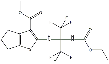 methyl 2-{[1-[(ethoxycarbonyl)amino]-2,2,2-trifluoro-1-(trifluoromethyl)ethyl]amino}-5,6-dihydro-4H-cyclopenta[b]thiophene-3-carboxylate Struktur