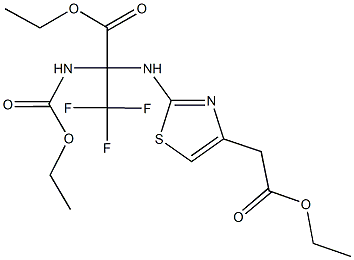 ethyl 2-[(ethoxycarbonyl)amino]-2-{[4-(2-ethoxy-2-oxoethyl)-1,3-thiazol-2-yl]amino}-3,3,3-trifluoropropanoate Struktur