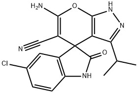 6-amino-5'-chloro-5-cyano-3-isopropyl--2'-oxo-1,1',3',4-tetrahydrospiro[pyrano[2,3-c]pyrazole-4,3'-(2'H)-indole] Struktur