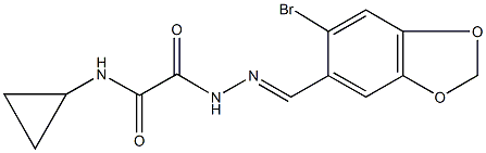 2-{2-[(6-bromo-1,3-benzodioxol-5-yl)methylene]hydrazino}-N-cyclopropyl-2-oxoacetamide Struktur