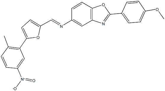 5-{[(5-{5-nitro-2-methylphenyl}-2-furyl)methylene]amino}-2-(4-methoxyphenyl)-1,3-benzoxazole Struktur