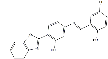 4-chloro-2-({[3-hydroxy-4-(6-methyl-1,3-benzoxazol-2-yl)phenyl]imino}methyl)phenol Struktur