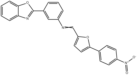 2-(3-{[(5-{4-nitrophenyl}-2-furyl)methylene]amino}phenyl)-1,3-benzoxazole Struktur