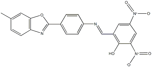 2,4-bisnitro-6-({[4-(6-methyl-1,3-benzoxazol-2-yl)phenyl]imino}methyl)phenol Struktur