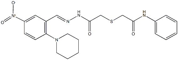 2-[(2-{2-[5-nitro-2-(1-piperidinyl)benzylidene]hydrazino}-2-oxoethyl)sulfanyl]-N-phenylacetamide Struktur