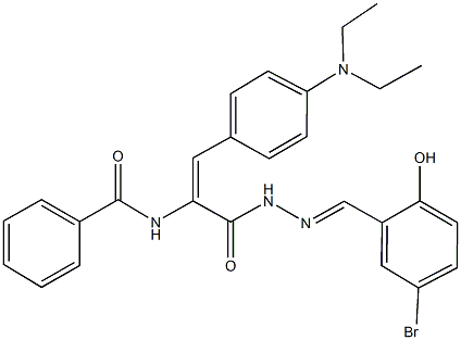 N-{1-{[2-(5-bromo-2-hydroxybenzylidene)hydrazino]carbonyl}-2-[4-(diethylamino)phenyl]vinyl}benzamide Struktur