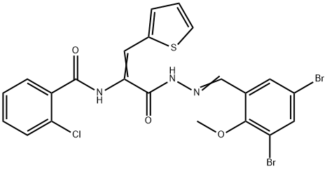 2-chloro-N-[1-{[2-(3,5-dibromo-2-methoxybenzylidene)hydrazino]carbonyl}-2-(2-thienyl)vinyl]benzamide Struktur