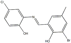 2-bromo-6-{[(5-chloro-2-hydroxyphenyl)imino]methyl}-4-methylphenol Struktur