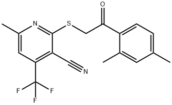 2-{[2-(2,4-dimethylphenyl)-2-oxoethyl]sulfanyl}-6-methyl-4-(trifluoromethyl)nicotinonitrile Struktur