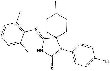 1-(4-bromophenyl)-4-[(2,6-dimethylphenyl)imino]-8-methyl-1,3-diazaspiro[4.5]decane-2-thione Struktur