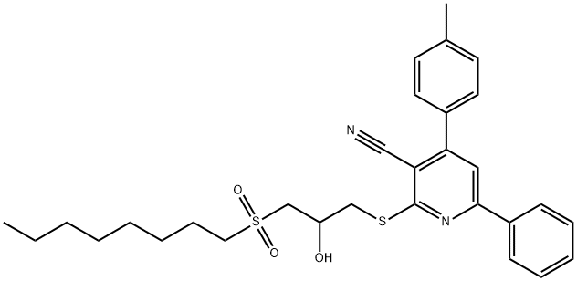 2-{[2-hydroxy-3-(octylsulfonyl)propyl]sulfanyl}-4-(4-methylphenyl)-6-phenylnicotinonitrile Struktur