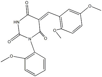 5-(2,5-dimethoxybenzylidene)-1-(2-methoxyphenyl)-2,4,6(1H,3H,5H)-pyrimidinetrione Struktur