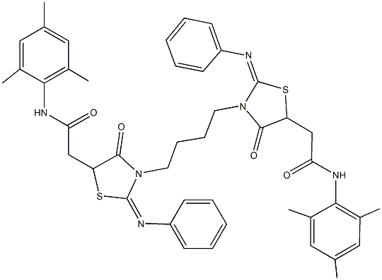 N-mesityl-2-[3-{4-[5-[2-(mesitylamino)-2-oxoethyl]-4-oxo-2-(phenylimino)-1,3-thiazolidin-3-yl]butyl}-4-oxo-2-(phenylimino)-1,3-thiazolidin-5-yl]acetamide Struktur