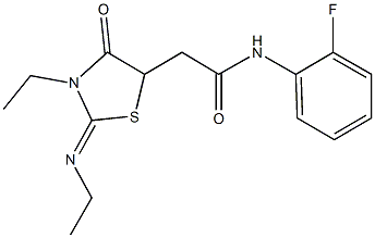 2-[3-ethyl-2-(ethylimino)-4-oxo-1,3-thiazolidin-5-yl]-N-(2-fluorophenyl)acetamide Struktur