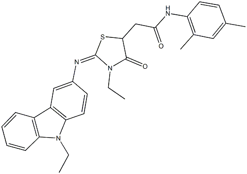 N-(2,4-dimethylphenyl)-2-{3-ethyl-2-[(9-ethyl-9H-carbazol-3-yl)imino]-4-oxo-1,3-thiazolidin-5-yl}acetamide Struktur