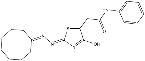 2-[2-(cyclooctylidenehydrazono)-4-hydroxy-2,5-dihydro-1,3-thiazol-5-yl]-N-phenylacetamide Struktur