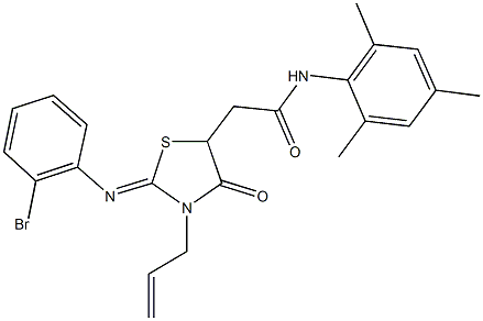 2-{3-allyl-2-[(2-bromophenyl)imino]-4-oxo-1,3-thiazolidin-5-yl}-N-mesitylacetamide Struktur