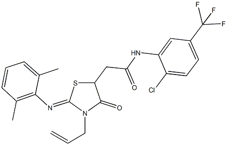 2-{3-allyl-2-[(2,6-dimethylphenyl)imino]-4-oxo-1,3-thiazolidin-5-yl}-N-[2-chloro-5-(trifluoromethyl)phenyl]acetamide Struktur