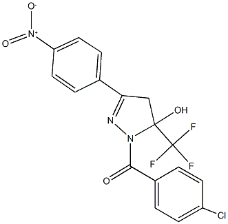 1-(4-chlorobenzoyl)-3-{4-nitrophenyl}-5-(trifluoromethyl)-4,5-dihydro-1H-pyrazol-5-ol Struktur