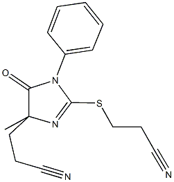 3-{[4-(2-cyanoethyl)-4-methyl-5-oxo-1-phenyl-4,5-dihydro-1H-imidazol-2-yl]sulfanyl}propanenitrile Struktur