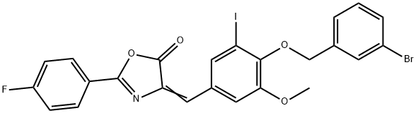 4-{4-[(3-bromobenzyl)oxy]-3-iodo-5-methoxybenzylidene}-2-(4-fluorophenyl)-1,3-oxazol-5(4H)-one Struktur