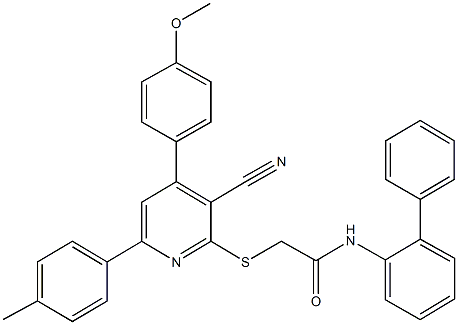 N-[1,1'-biphenyl]-2-yl-2-{[3-cyano-4-(4-methoxyphenyl)-6-(4-methylphenyl)-2-pyridinyl]sulfanyl}acetamide Struktur