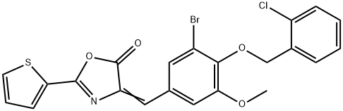 4-{3-bromo-4-[(2-chlorobenzyl)oxy]-5-methoxybenzylidene}-2-(2-thienyl)-1,3-oxazol-5(4H)-one Struktur