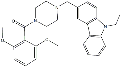 3-{[4-(2,6-dimethoxybenzoyl)-1-piperazinyl]methyl}-9-ethyl-9H-carbazole Struktur