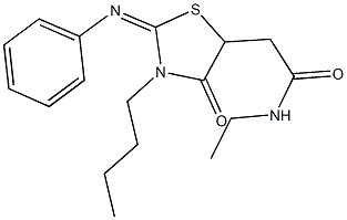 2-[3-butyl-4-oxo-2-(phenylimino)-1,3-thiazolidin-5-yl]-N-ethylacetamide Structure