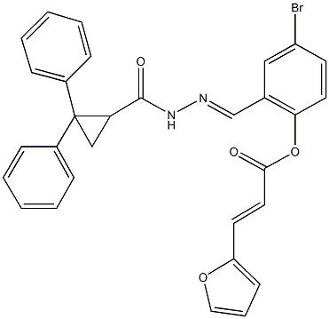 4-bromo-2-{2-[(2,2-diphenylcyclopropyl)carbonyl]carbohydrazonoyl}phenyl 3-(2-furyl)acrylate Struktur