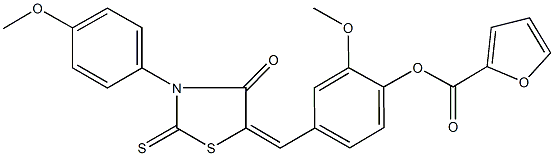 2-methoxy-4-{[3-(4-methoxyphenyl)-4-oxo-2-thioxo-1,3-thiazolidin-5-ylidene]methyl}phenyl 2-furoate Struktur