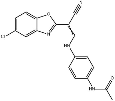 N-(4-{[2-(5-chloro-1,3-benzoxazol-2-yl)-2-cyanovinyl]amino}phenyl)acetamide Struktur