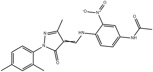 N-{4-({[1-(2,4-dimethylphenyl)-3-methyl-5-oxo-1,5-dihydro-4H-pyrazol-4-ylidene]methyl}amino)-3-nitrophenyl}acetamide Struktur