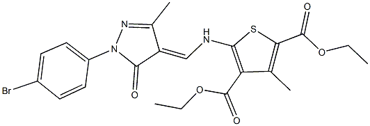 diethyl 5-({[1-(4-bromophenyl)-3-methyl-5-oxo-1,5-dihydro-4H-pyrazol-4-ylidene]methyl}amino)-3-methyl-2,4-thiophenedicarboxylate Struktur