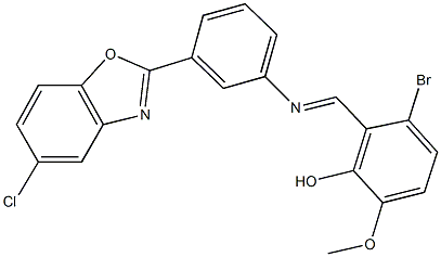 3-bromo-2-({[3-(5-chloro-1,3-benzoxazol-2-yl)phenyl]imino}methyl)-6-methoxyphenol Struktur