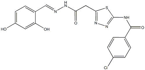 4-chloro-N-(5-{2-[2-(2,4-dihydroxybenzylidene)hydrazino]-2-oxoethyl}-1,3,4-thiadiazol-2-yl)benzamide Struktur