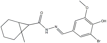 N'-(3-bromo-4-hydroxy-5-methoxybenzylidene)-1-methylbicyclo[4.1.0]heptane-7-carbohydrazide Struktur