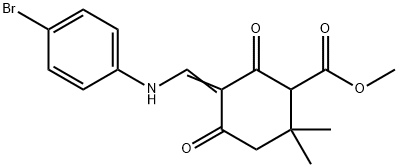 methyl 5-[(4-bromoanilino)methylene]-2,2-dimethyl-4,6-dioxocyclohexanecarboxylate Struktur