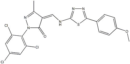 4-({[5-(4-methoxyphenyl)-1,3,4-thiadiazol-2-yl]amino}methylene)-5-methyl-2-(2,4,6-trichlorophenyl)-2,4-dihydro-3H-pyrazol-3-one Struktur